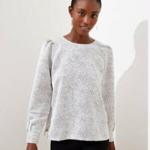 Loft Petite Dotted Puff Shoulder Blouse